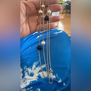 David Yurman onyx pearl 14kt gold beaded necklace